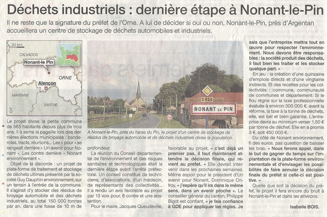 Projet GDE à Nonant-le-Pin, a-t-on des élus et des représentants de l'Etat aveugles et sourds ?...